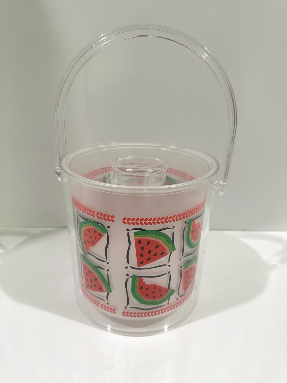 Vintage Clear Ice Bucket Barware 1989 Watermelon Summer Party 7” Acrylic Read!